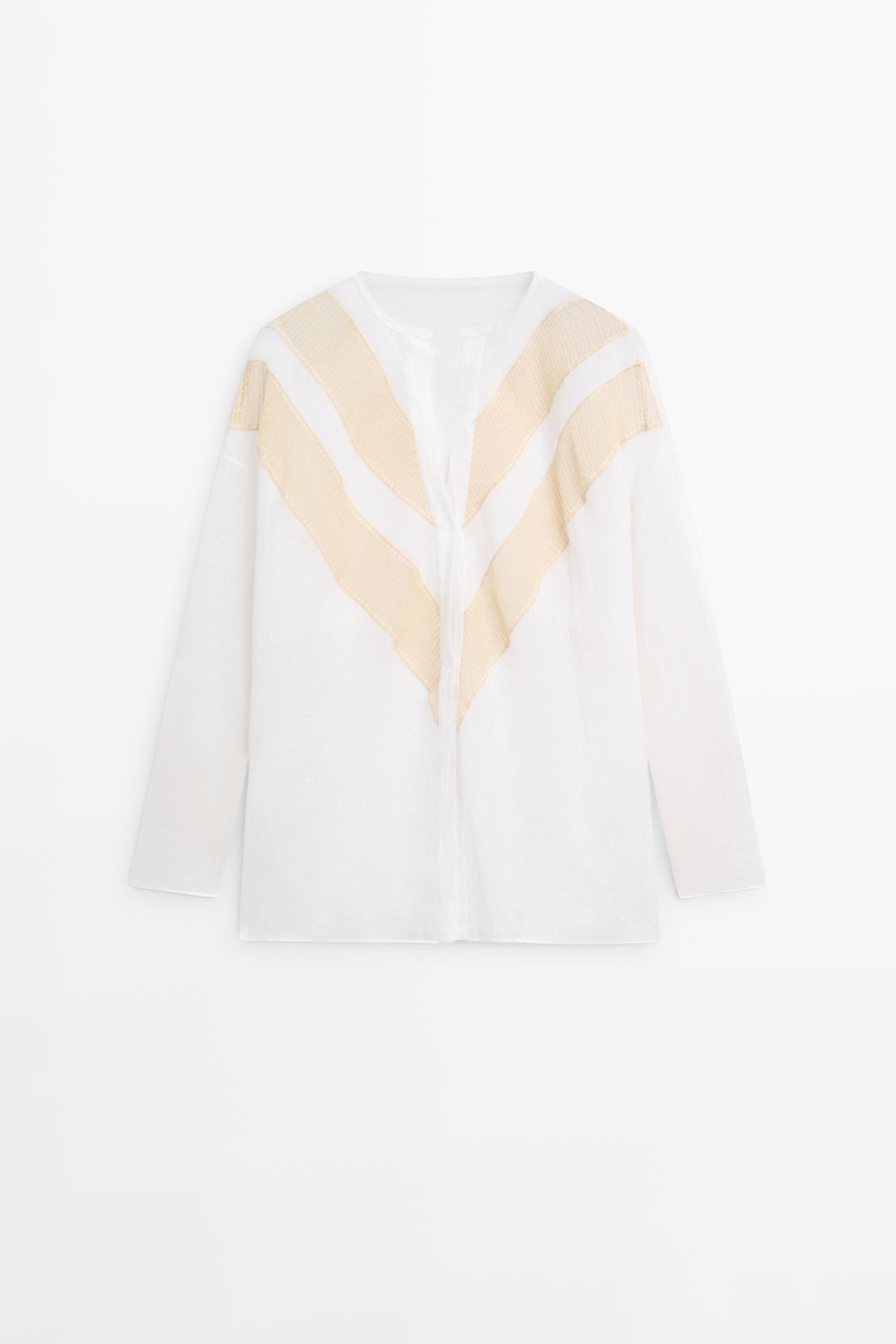 Flowing linen blend shirt with appliqué detail